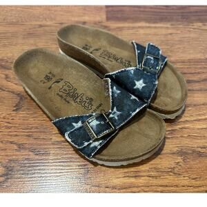 Birki's by Birkenstock Girls Madrid Slides Navy Stars Size 12 Narrow Fit NWT